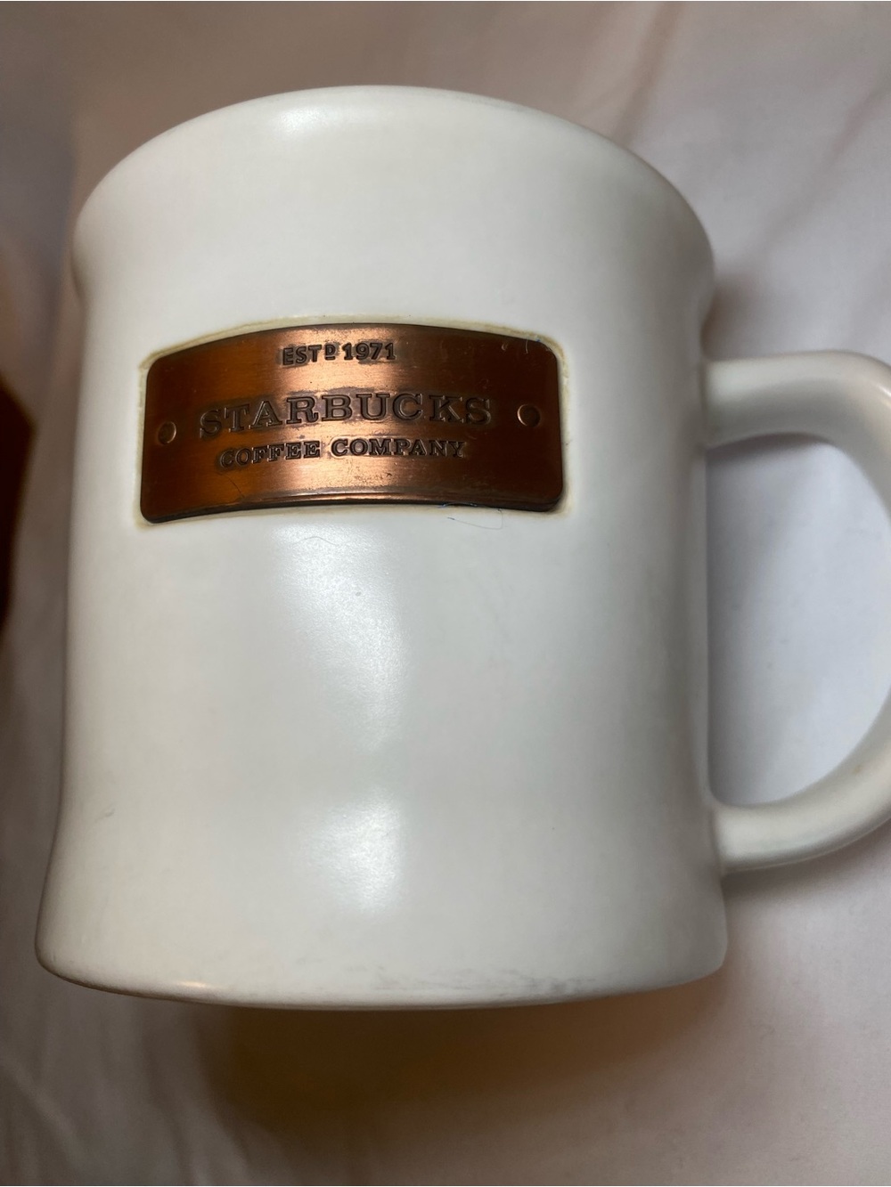 Starbucks White Ceramic Mug with Copper Accent Plaque - Picture 5 of 5